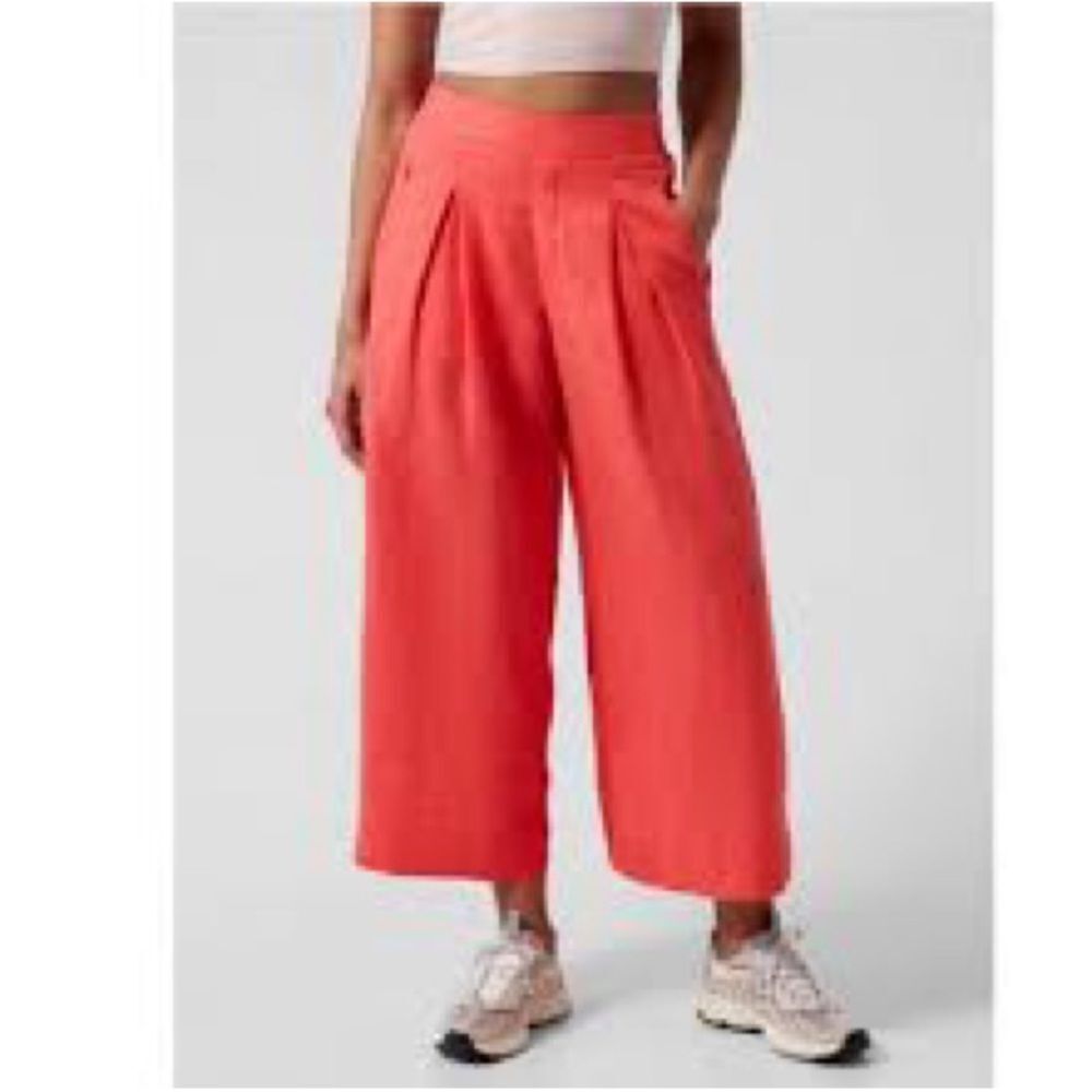 Athleta | Womens Playa Linen Wide Crop Pant Passionfruit Coral 798591 | 10T